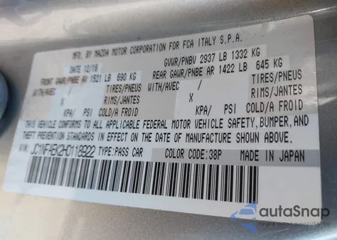 2017 Fiat 124 Spider Elaborazione Abarth from USA, damaged, VIN JC1NFAEK2H0118922